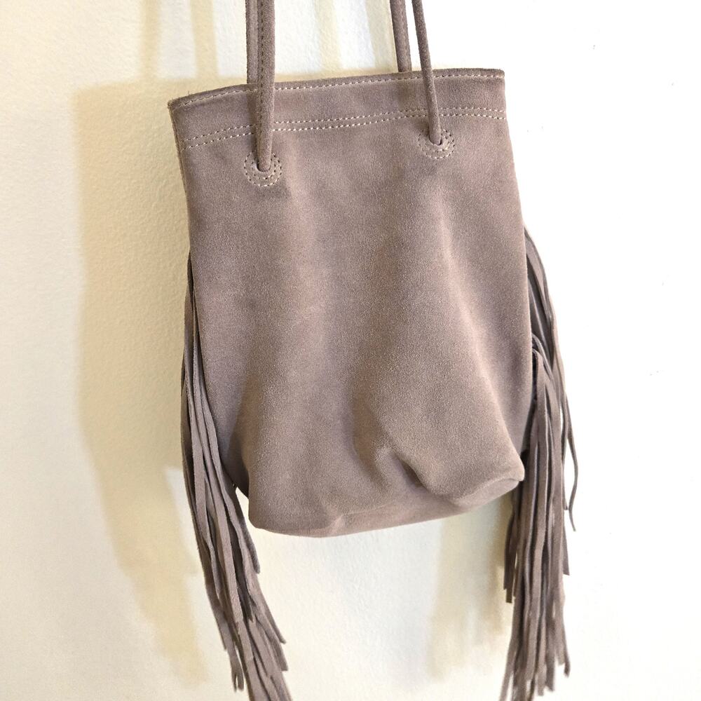 Monserat De Lucca Noe Petite Taupe Suede Fringe Crossbody Bag - Picture 3 of 8
